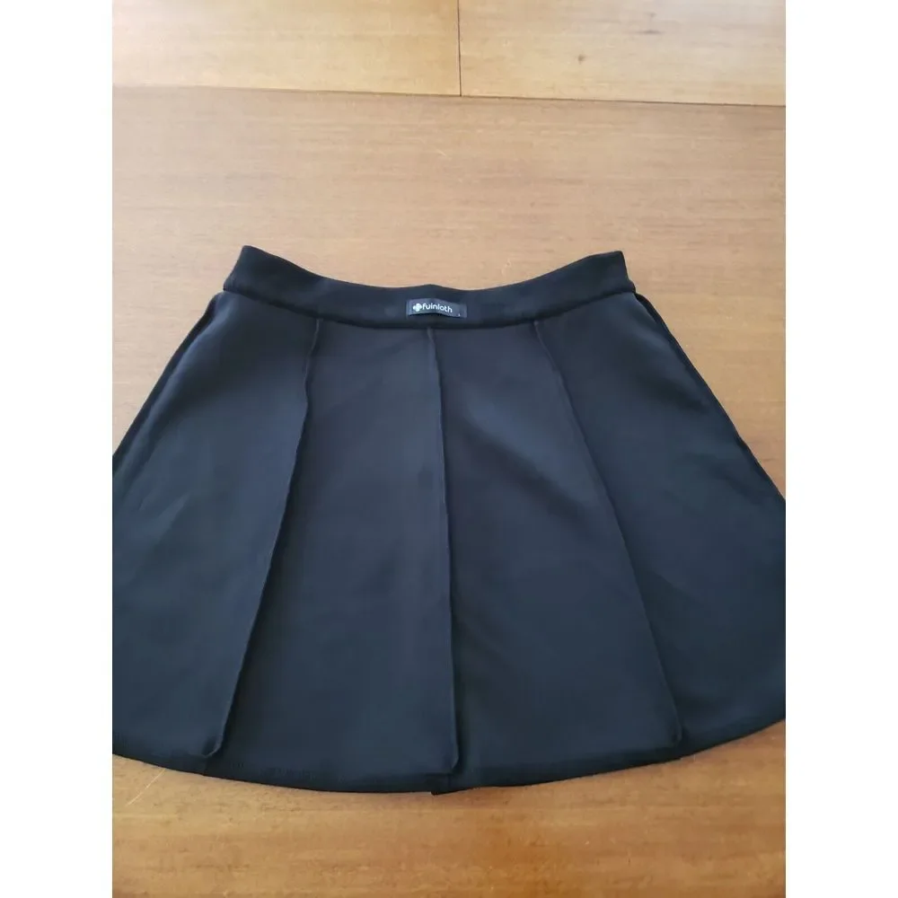 Fuinloth Faux‎ Suede Mini Skirt Black L Go Go Groovy Preppy